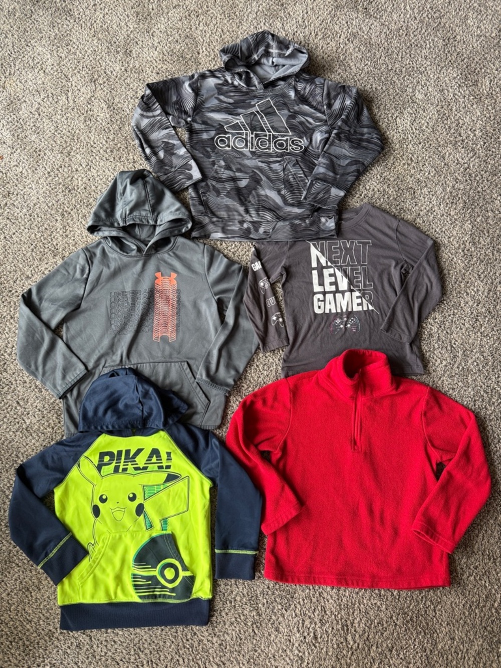 Lot of Hoodies Long Sleeve Winter Boy Adidas Under Armour Pokemon Sz 6/7 Sm/Med